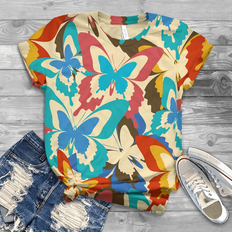 Women'S Fashion 3D Butterfly Print T-Shirt Casual Trend Street Friendly Comfortable O Collar Short Sleeve Loose Clothing T-Shirt
Women'S Fashion 3D Butterfly Print T-Shirt Casual Trend Street Friendly Comfortable O Collar Short Sleeve Loose Clothing T-Shirt