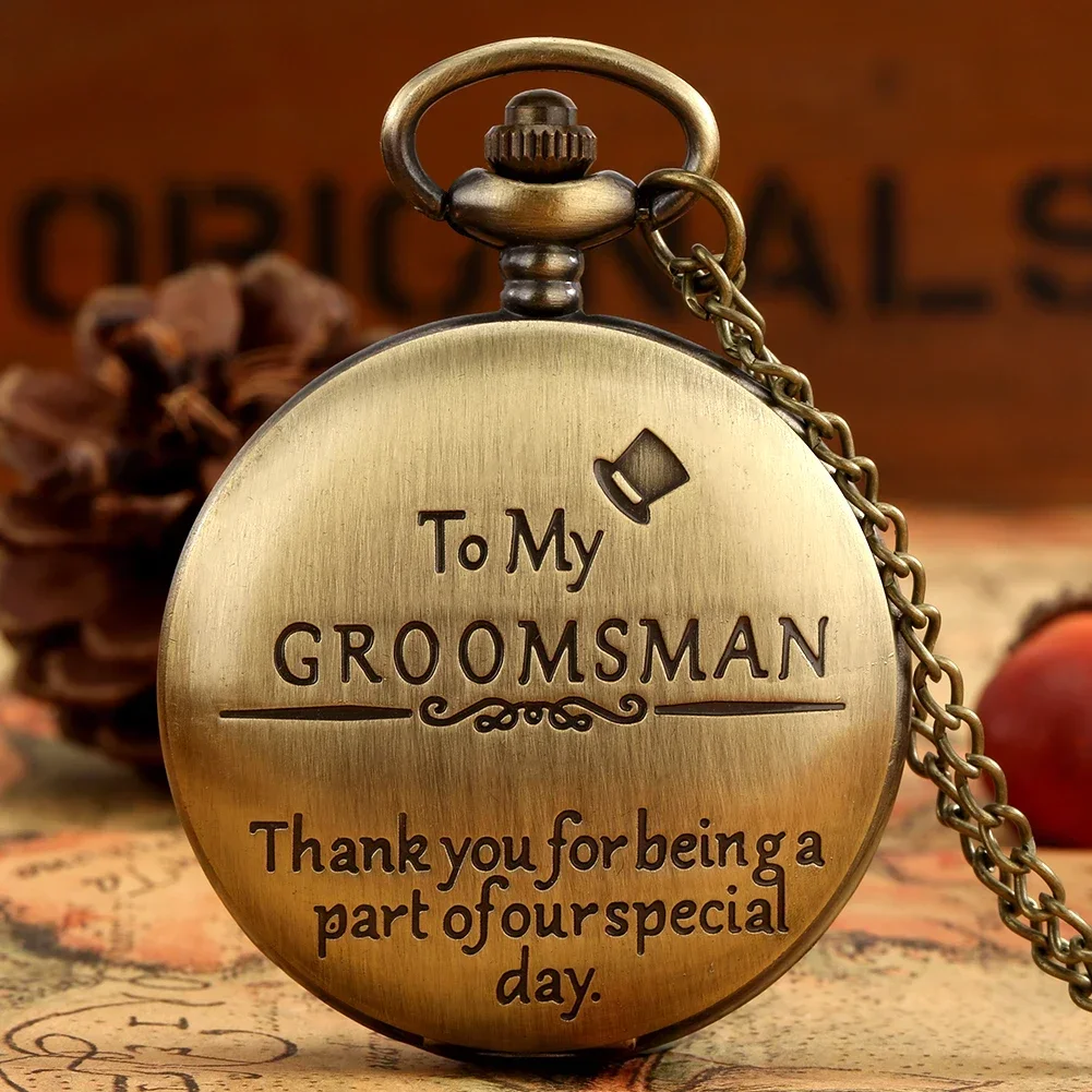 

To My Groomsman Thank You For Being A Part Of Our Special Day Bronze/Black Quartz Pocket Watch Vintage Wedding Gifts