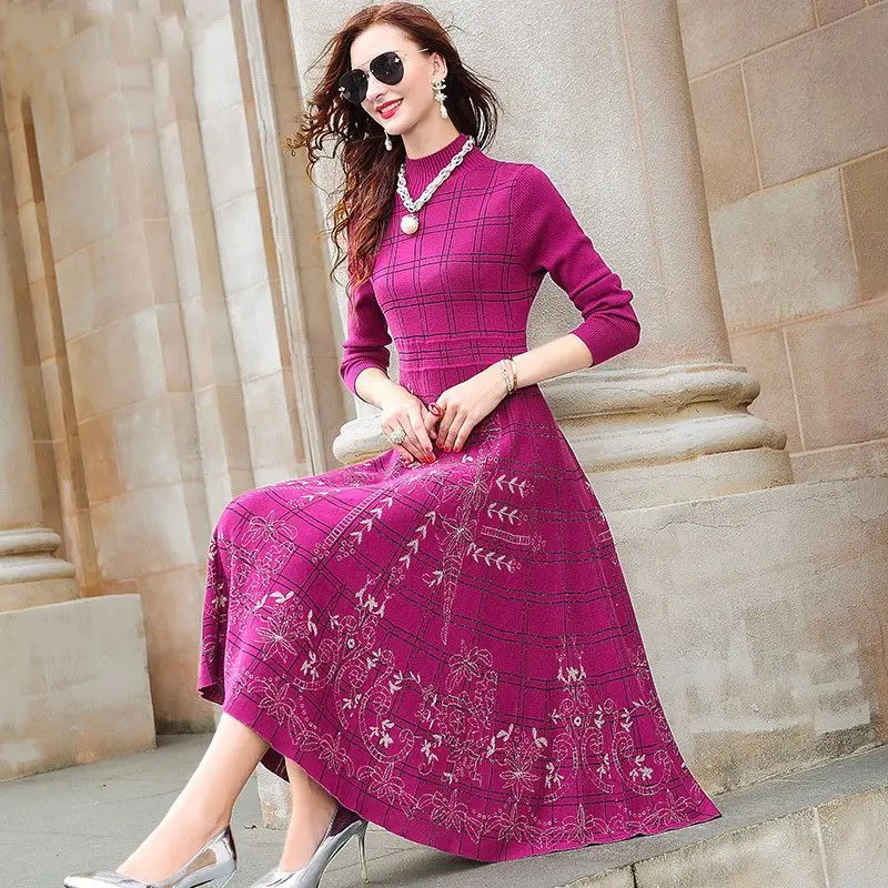 Knitted Dress Women's Autumn and Winter New Lady Long Sleeve Slim Fit Show Slim Large Swing Jacquard Woolen Dress Long Dress
Knitted Dress Women's Autumn and Winter New Lady Long Sleeve Slim Fit Show Slim Large Swing Jacquard Woolen Dress Long Dress