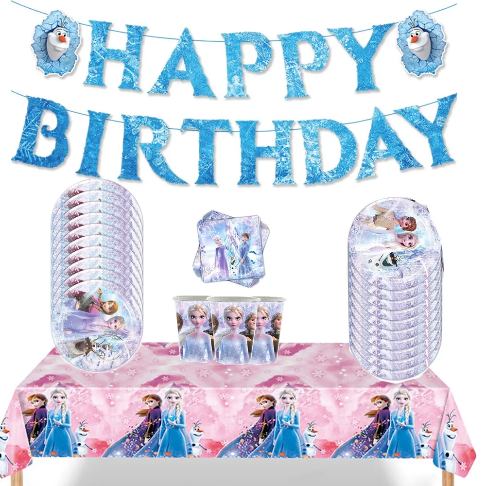 

Frozen Balloons Disney Anna Elsa Princess Party Decoration Happy Birthday Banner Girl Cake Topper Disposable Tableware Ballon