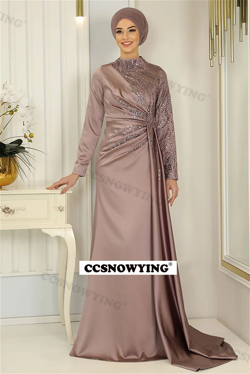Satin Appliques Beaded Muslim Evening Dresses Long Sleeve Islamic Formal Party Gowns High Neck Women Arabic Robes De Soirée
Satin Appliques Beaded Muslim Evening Dresses Long Sleeve Islamic Formal Party Gowns High Neck Women Arabic Robes De Soirée