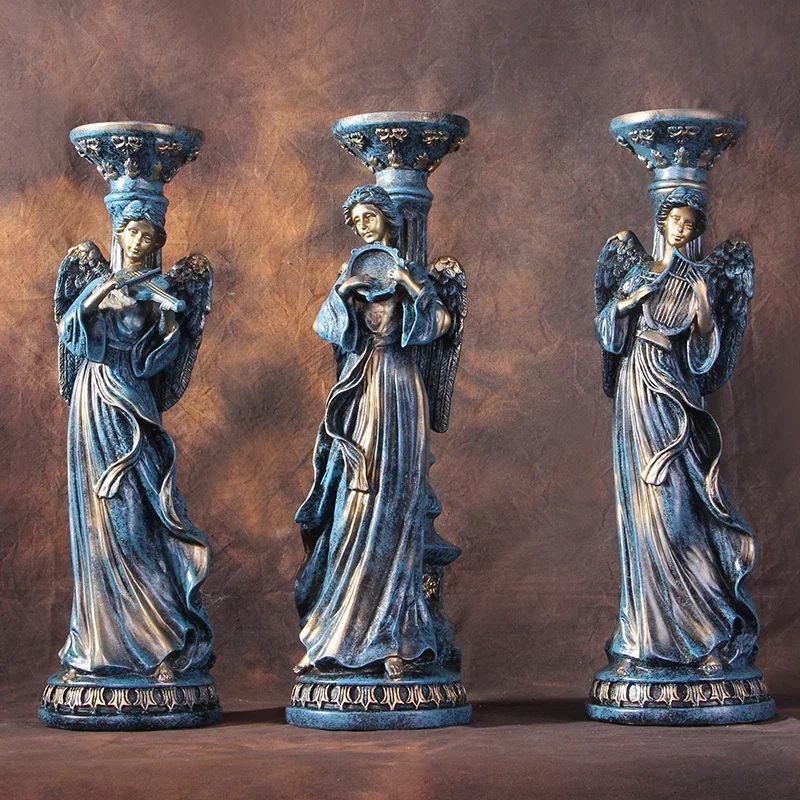 

European creative angel sculpture candlestick classical home decoration Resin Statue ornaments Room Decor candle holders crafts