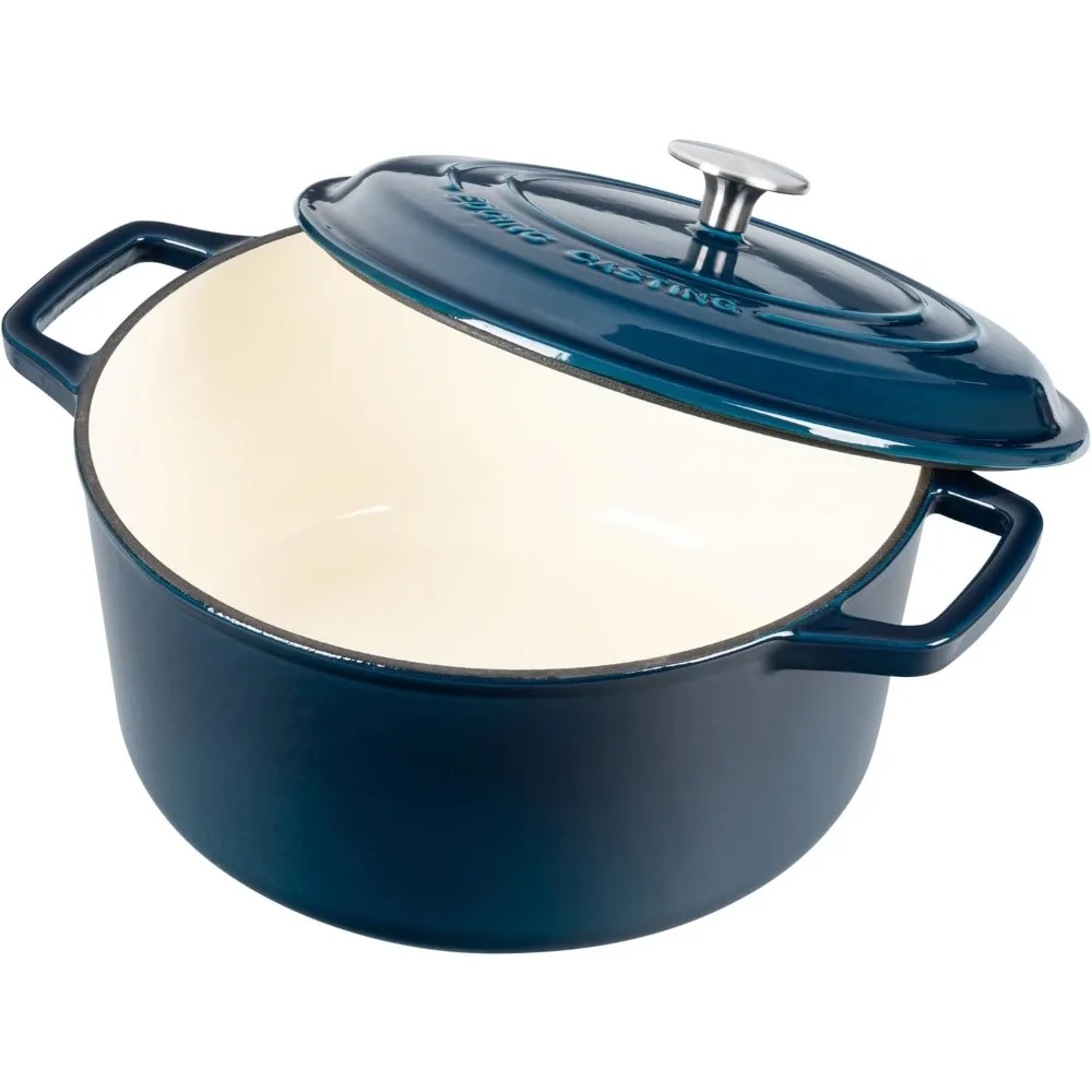 7,5 Qt эмалированная чугунная голландская печь с крышкой, двойная ручка, синяя круглая
7,5 Qt эмалированная чугунная голландская печь с крышкой, двойная ручка, синяя круглая