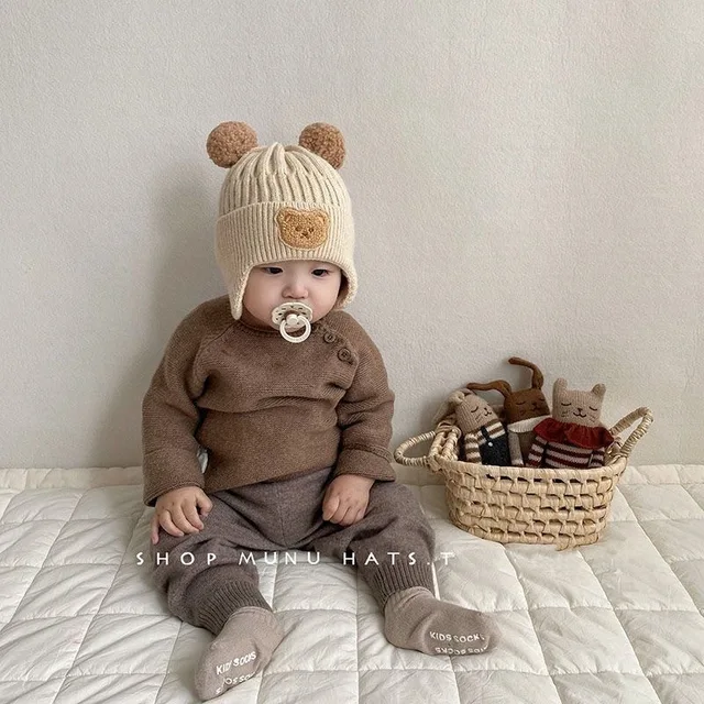 Chapeau de protection d'oreille d'ours mignon en laine pour bébé, épaissi, chaud, version coréenne, cadeau pour enfants, hiver 2