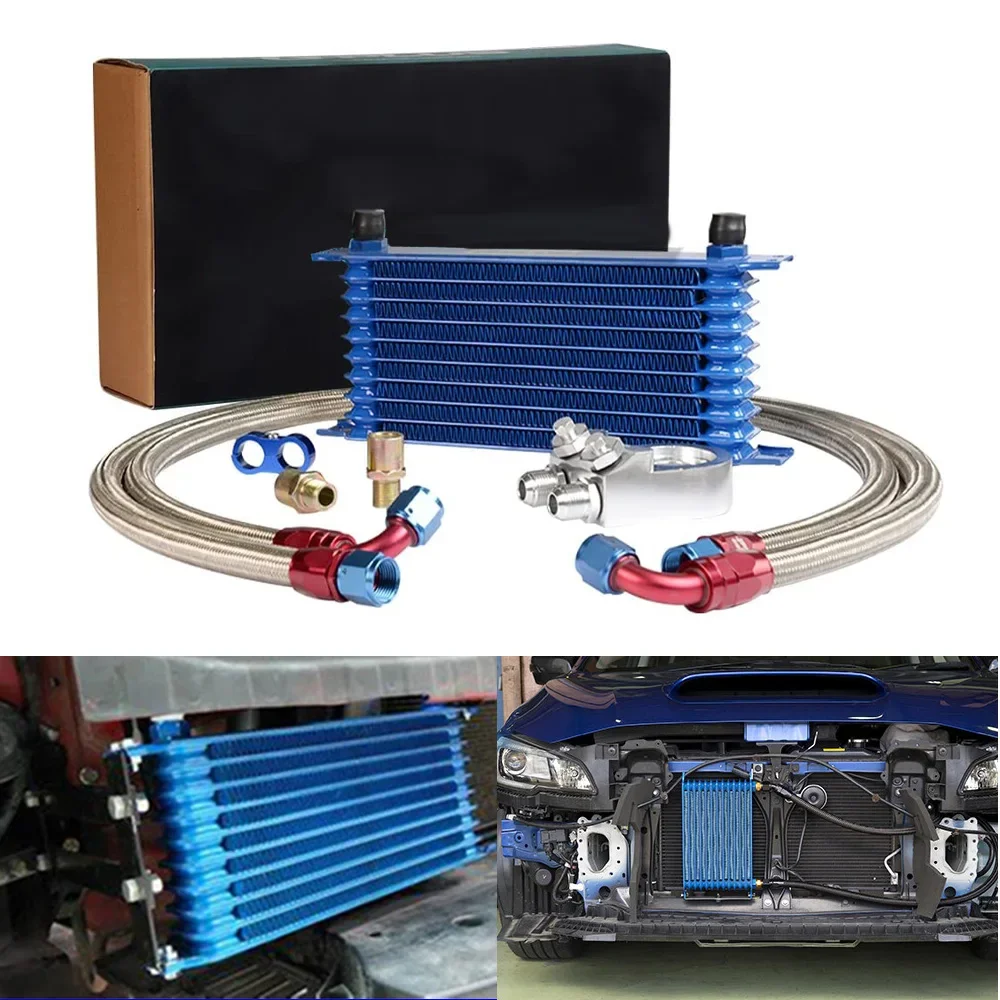 

Universal 10 Rows AN10 Oil Cooler + Oil Filter Sandwich Adapter + Stainless Steel Braided AN10 Hose For Cooling System