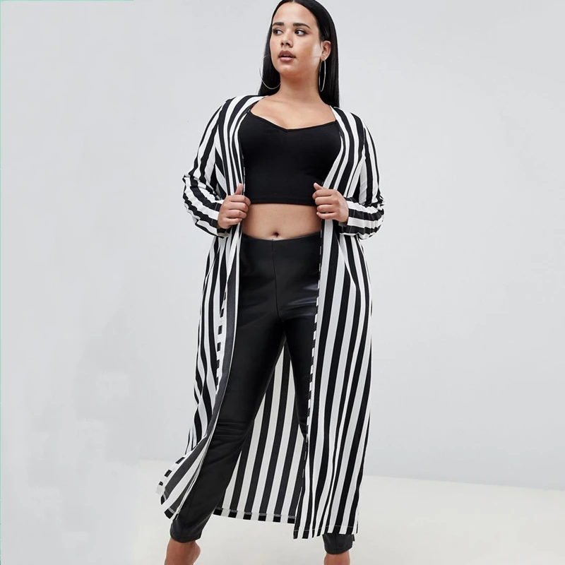 Plus Size Open Front Casual Striped Cardigan Women Long Sleeve Maxi Loose Black And White Spring Elegant Fashion Kimono 6XL 7XL
Plus Size Open Front Casual Striped Cardigan Women Long Sleeve Maxi Loose Black And White Spring Elegant Fashion Kimono 6XL 7XL