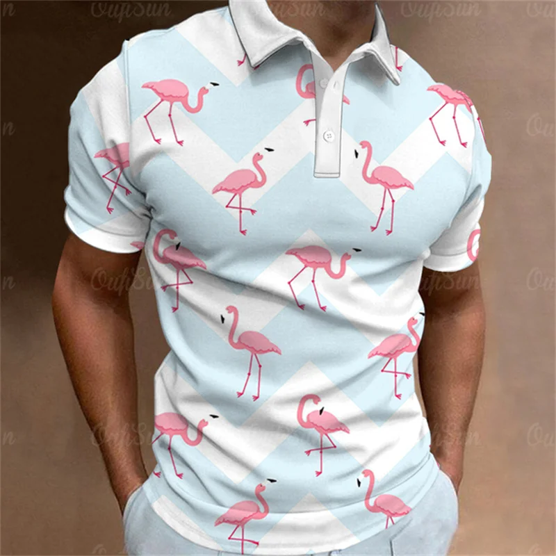 

Flamingos Polo T-Shirts Cartoon Print Trending Shirt Summer Short-Sleeve Hawaiian Style Luxury Golf Wear men Overisized Clothing