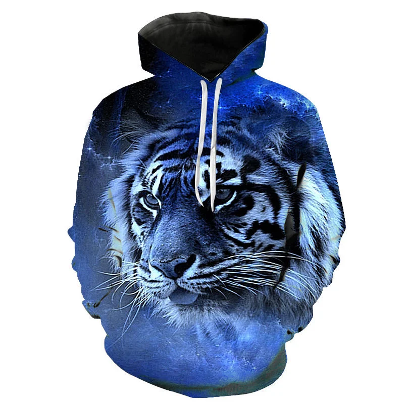 

King of Animals Tiger Printed Hooded Sweatshirts Tops Men/Women Funny Casual Hoody 3D Hoodies Fashion Streetwear Hip Hop Coat