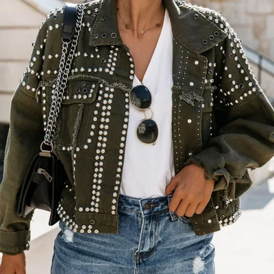 

14 Styles Hand Studded Rivet Denim Jacket Women Loose Short Jackets Ladies High Quality Jeans Jacket Basic Coats Streetwear