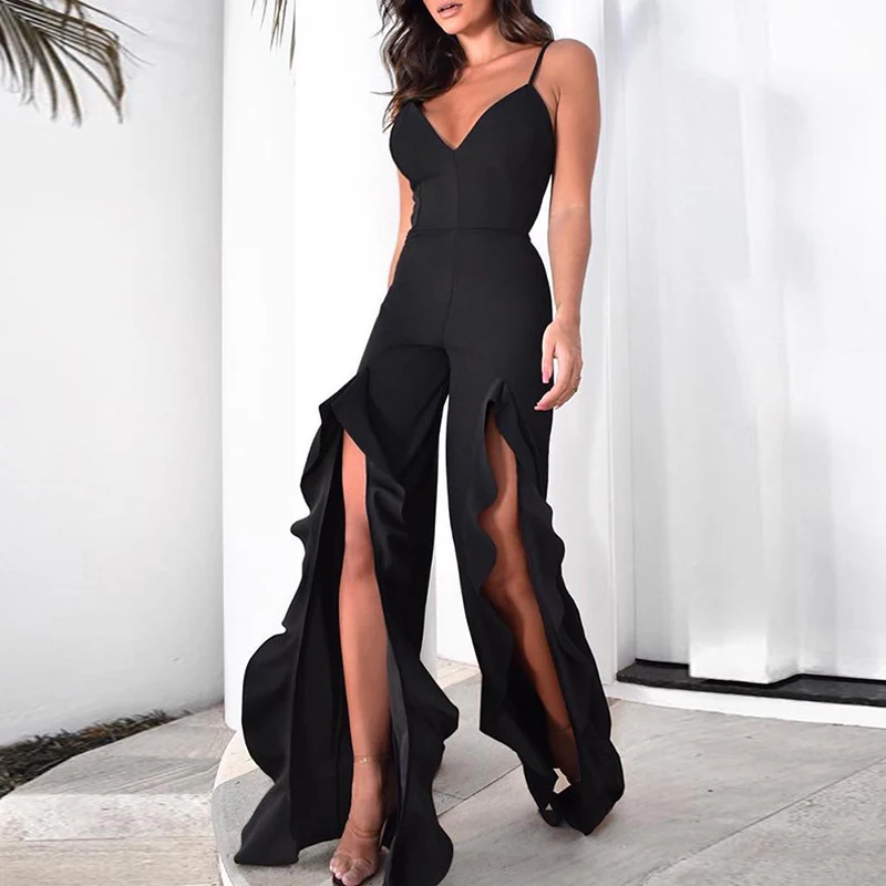 Sexy Women's Jumpsuit Commute Sleeveless Sling Deep V-neck Solid Bodysuit Fashion Irregular Split Ruffle Office Party Overall
Sexy Women's Jumpsuit Commute Sleeveless Sling Deep V-neck Solid Bodysuit Fashion Irregular Split Ruffle Office Party Overall