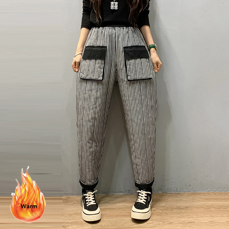 Vintage Plaid Down Cotton Harem Pant Women Casual Plus Size Elastic Wasit Winter Trousers Windproof Warm Thick Loose Pantalones
Vintage Plaid Down Cotton Harem Pant Women Casual Plus Size Elastic Wasit Winter Trousers Windproof Warm Thick Loose Pantalones