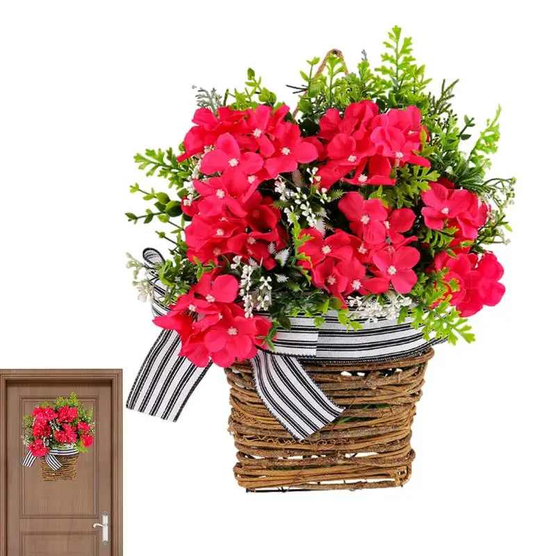 

Small Artificial Flowers Door Hangings Basket Wreath Rustic Hanger Decor for Home Party Supplies Spring Wreaths for Front Door