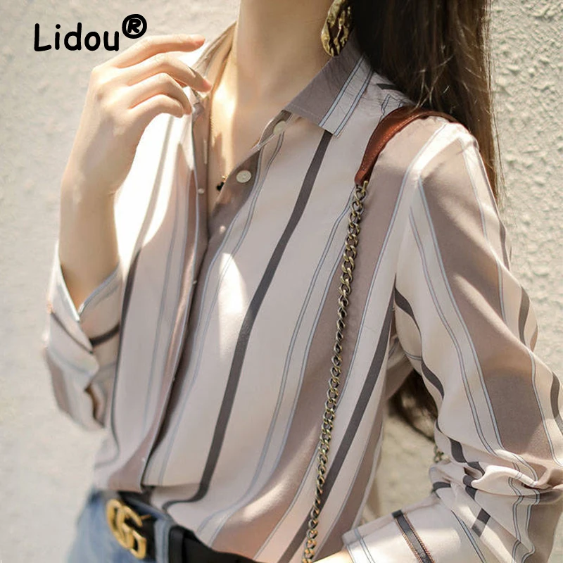 Beige Stripes Elegant Professional Chiffon Blouse 2022 Summer Fashion Korean Style Shirt Turn Down Collar Long Sleeve Clothing
Beige Stripes Elegant Professional Chiffon Blouse 2022 Summer Fashion Korean Style Shirt Turn Down Collar Long Sleeve Clothing