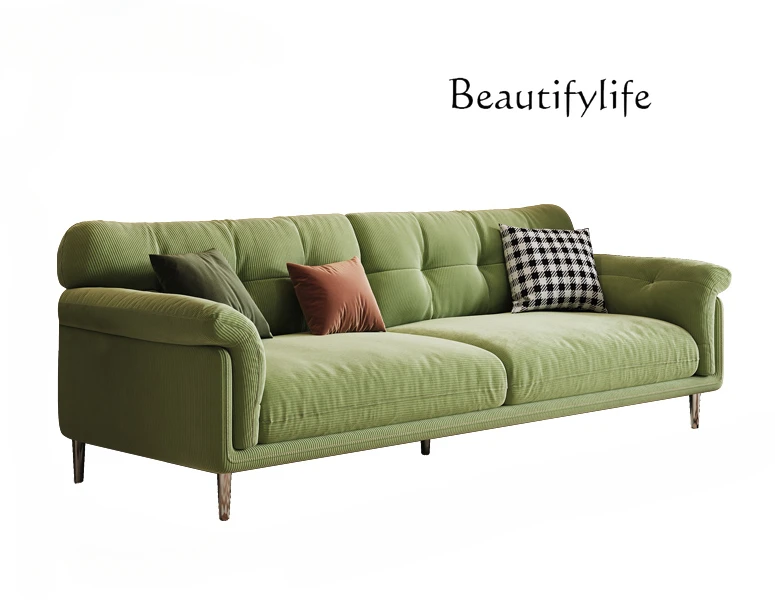 

French Vintage Style Fabric Sofa Living Room Small Apartment Straight Row Three-Seat Corduroy Sofa