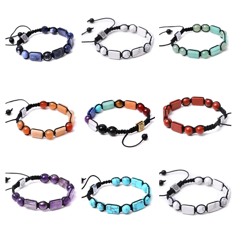 

5pcs 7 Chakra Stone Lava Bracelets Reiki Healing Natural Gemstone Bracelets for Women Girls Yoga Braided Rope Bracelets