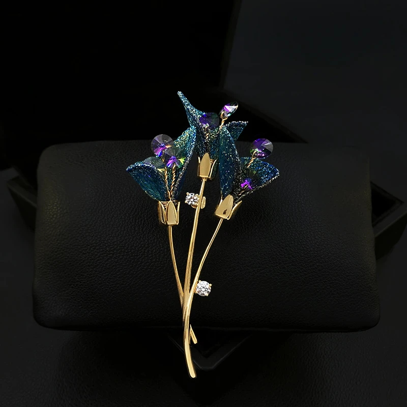 

Luxury Tulip Flower Brooch Dinner Dress Corsage Court Retro Exquisite High-End Suit Neckline Pins Women Jewelry Accessories 1911