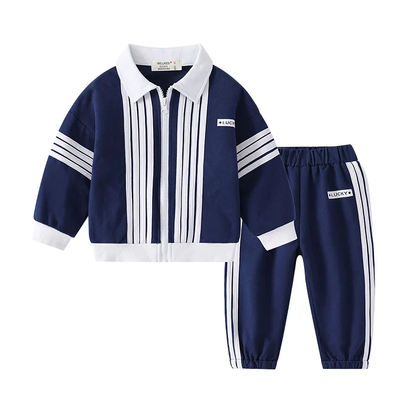 

Boys Sports Suit Spring and Autumn Cotton Clothes Children Stripe Splicing Tops Casual Pants 2 Pieces Set Baby Trend 1-8Y