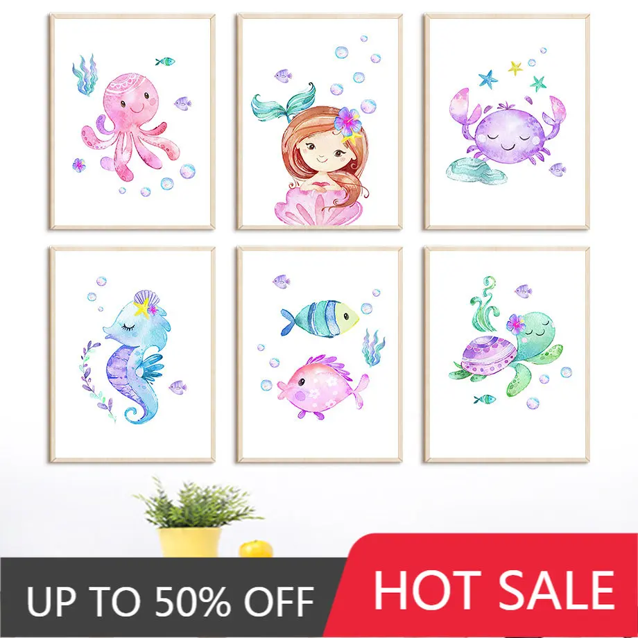 Watercolor Marine Life Mermaid Turtle Jellyfish Wall Art Canvas Painting Nordic Posters And Prints Wall Pictures Kids Room Decor
Watercolor Marine Life Mermaid Turtle Jellyfish Wall Art Canvas Painting Nordic Posters And Prints Wall Pictures Kids Room Decor