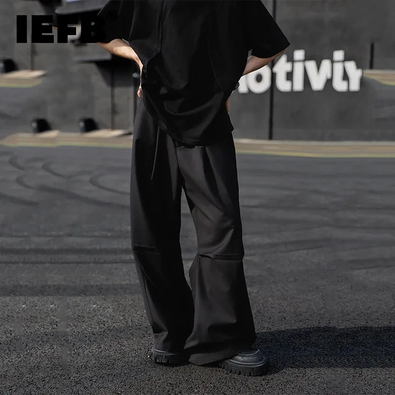 

IEFB Loose Wide Leg Men's Suit Pants Lazy Style Straight Versatile Solid Color Floor Mop Trousers New 2024 Summer Casual 9C5661