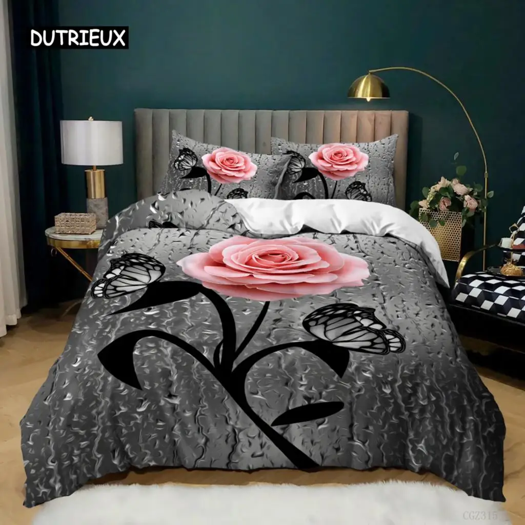 Pink Rose Duvet Cover Set Queen Size 3D Printed Rose Floral Bedding Set Botanical Blossom Flowers Microfiber Comforter Cover
Pink Rose Duvet Cover Set Queen Size 3D Printed Rose Floral Bedding Set Botanical Blossom Flowers Microfiber Comforter Cover