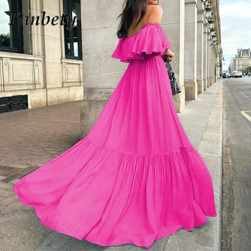 Elegant Loose Ruffle Collar Dress Women Solid Color Bohemian Maxi Dress Chic Temperament Off-Shoulder High Waist Pleated Dresses
Elegant Loose Ruffle Collar Dress Women Solid Color Bohemian Maxi Dress Chic Temperament Off-Shoulder High Waist Pleated Dresses