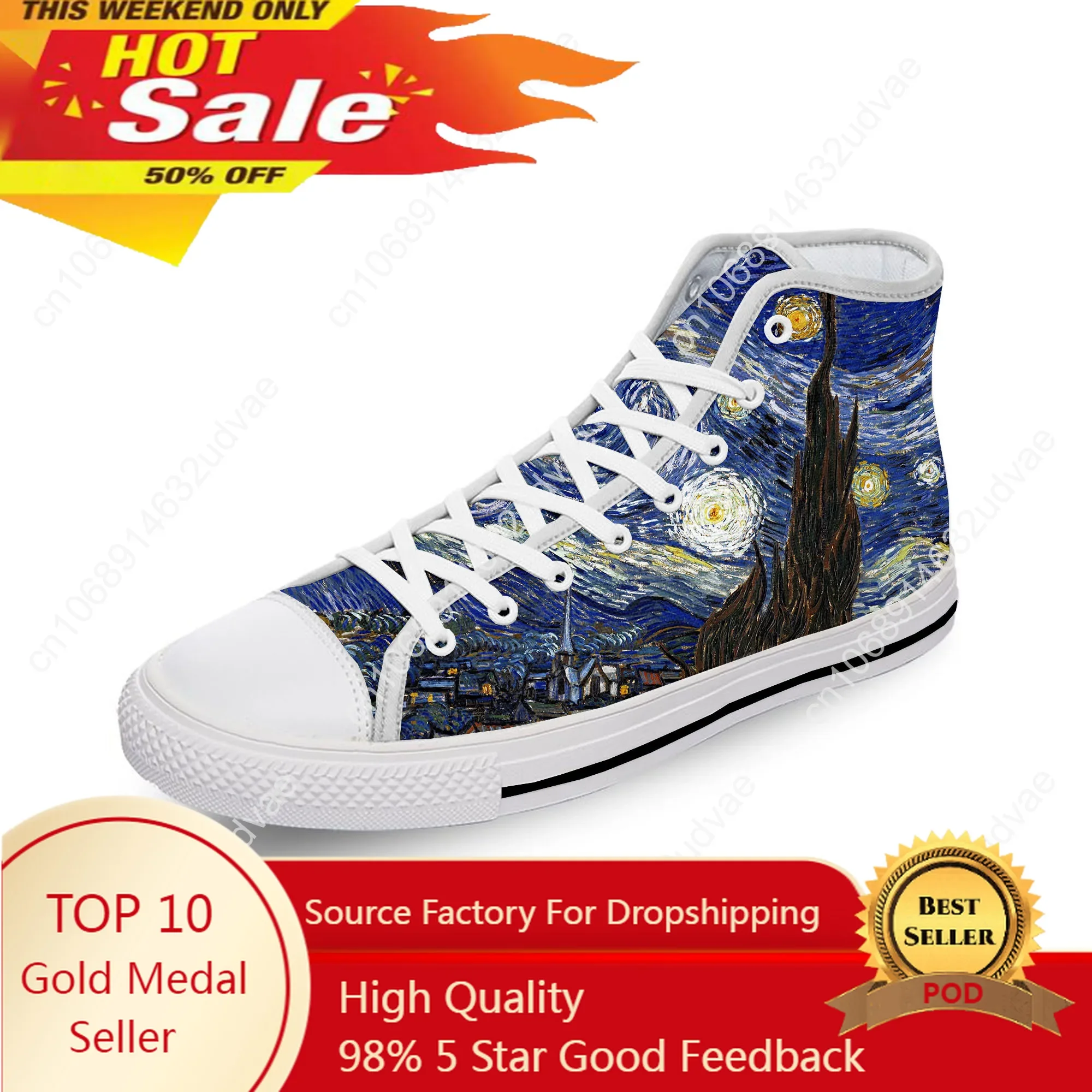 Van Gogh Oil Painting Aesthetic Starry Night White 3D Print High Top Canvas Shoes Men Women Lightweight Breathable Sneakers
Van Gogh Oil Painting Aesthetic Starry Night White 3D Print High Top Canvas Shoes Men Women Lightweight Breathable Sneakers