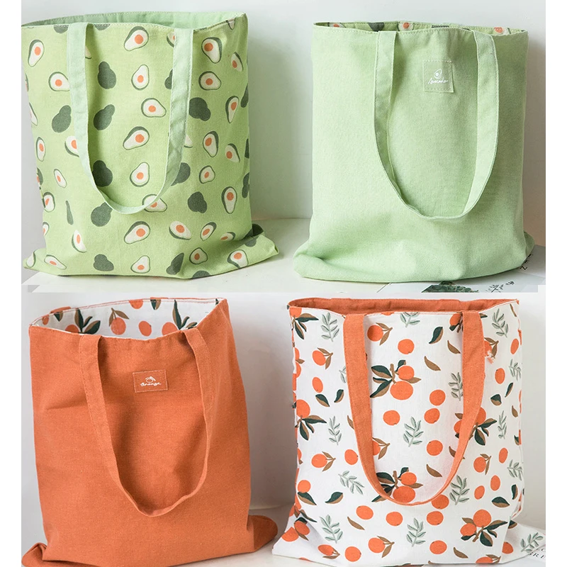 

cotton shopper fabric double-sided dual-use Hand bag cotton and linen pocket handbag shopping bag storage bag grocery bag