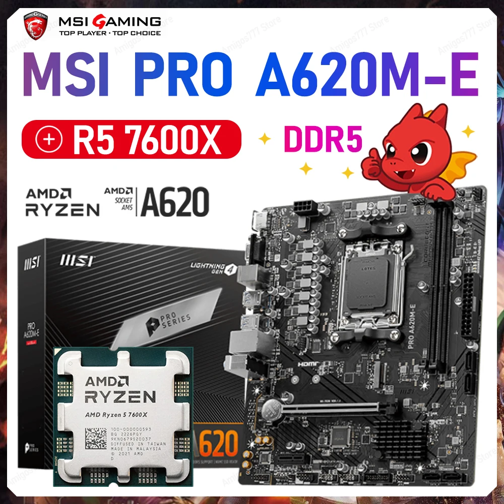 Socket AM5 CPU Motherboard MSI PRO A620M-E DDR5 + Ryzen 5 7600X CPU R5 Processor With AMD A620 Mainboard M-ATX PCIE 4.0 M.2 New
Socket AM5 CPU Motherboard MSI PRO A620M-E DDR5 + Ryzen 5 7600X CPU R5 Processor With AMD A620 Mainboard M-ATX PCIE 4.0 M.2 New