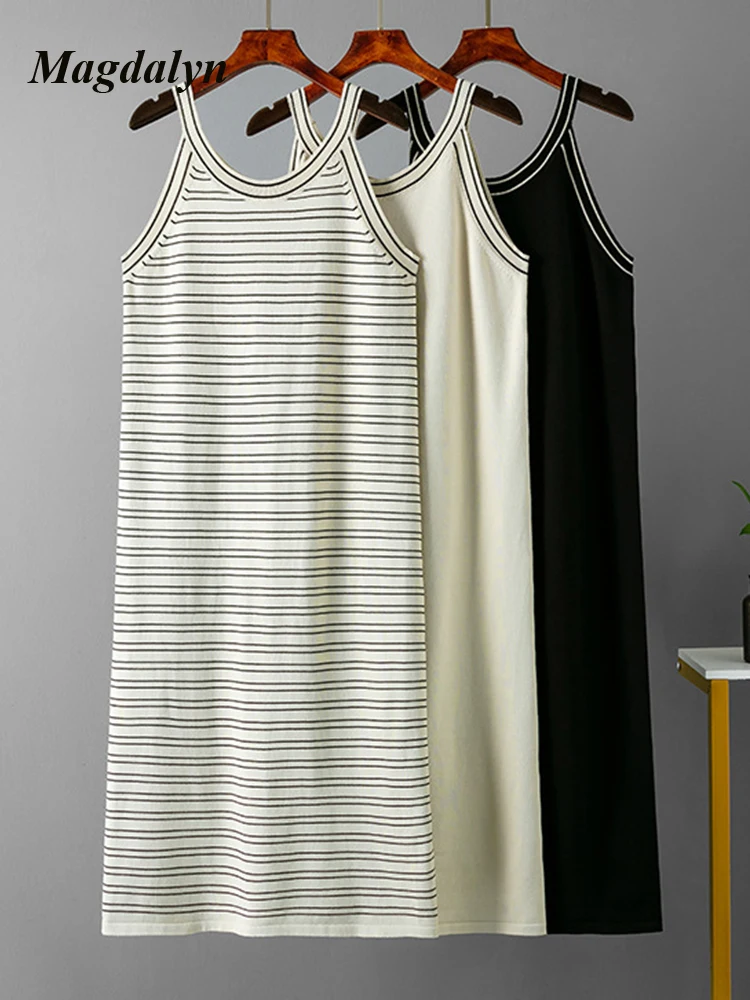 Magdalyn Women Striped Ice Silk Knitted Dress Summer Fashion Casual Korean Vestido Elastic Sexy Spaghetti Strap Sweater Sundress
Magdalyn Women Striped Ice Silk Knitted Dress Summer Fashion Casual Korean Vestido Elastic Sexy Spaghetti Strap Sweater Sundress