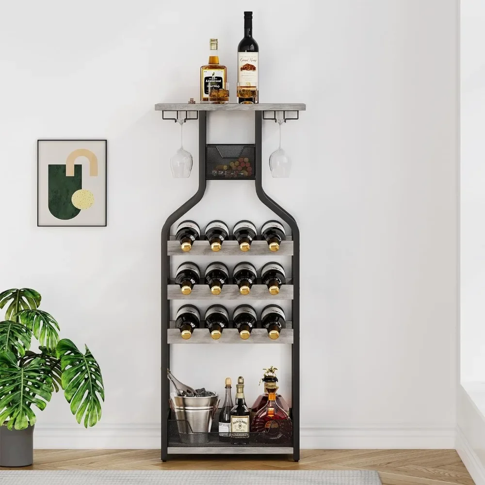 

Винная напольная стойка, напольные подставки для винных бутылок, серый барный Подставка для хранения вина, строительный стол