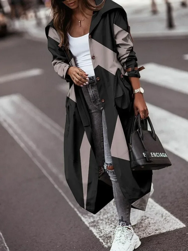 

All-match Coat Women Korean Fashion 2023 Fall Single Breasted Pocket Design Belted Hem Trench Coat CasualElegant Oversize Jacket