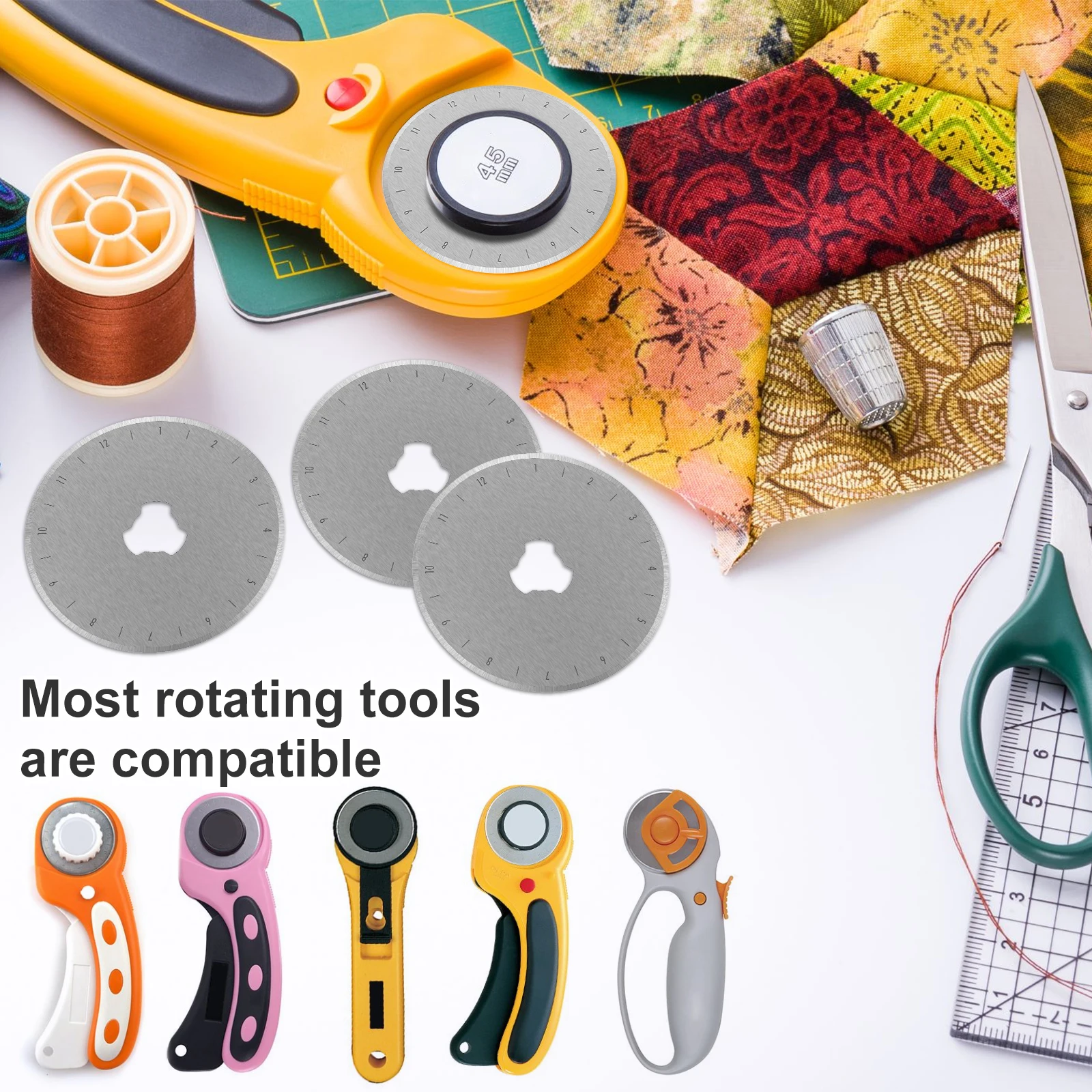 10Pcs Rotary Cutter Blades 45mm SKS-7 HCS Rotary Cutter Replacement Sharp Round Wheel Cutter Blades Set Paper Cutting Blades
10Pcs Rotary Cutter Blades 45mm SKS-7 HCS Rotary Cutter Replacement Sharp Round Wheel Cutter Blades Set Paper Cutting Blades