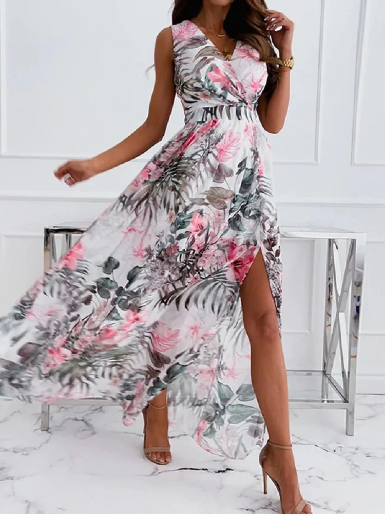 Sexy Backless V-neck Slit Chiffon Print Lace-up Women Dress Elegant Beach Vacation Bohemian Sleeveless Summer Dress 2022 New
Sexy Backless V-neck Slit Chiffon Print Lace-up Women Dress Elegant Beach Vacation Bohemian Sleeveless Summer Dress 2022 New