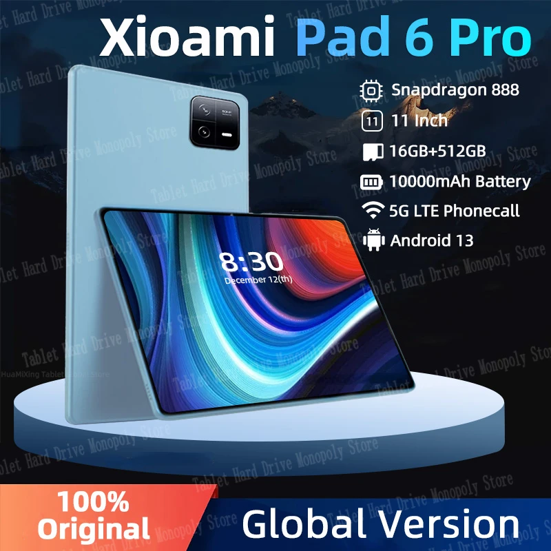 

Original Global Version 2024 Tablets PC Pad 6 Pro Snapdragon 888 10000mAh Android 13 RAM 16GB+ROM 1TB 5G HD 4K Screen WIFI MiTab