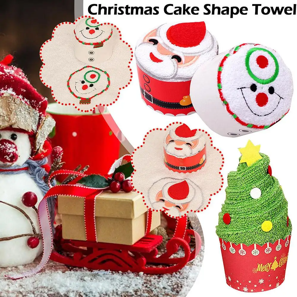 

Christmas Cake Shape Towel Snowman Dinner Decor New Year Embroidered Towel For Home Christmas Tree Towels Children's Cute G V0G8