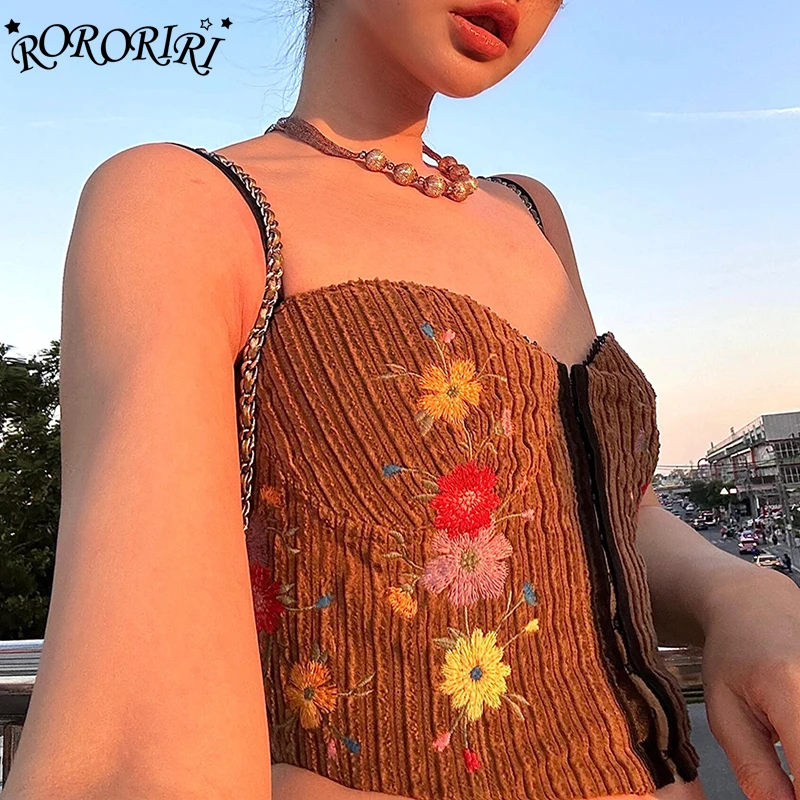 RORORIRI Flower Embroidered Corduroy Corset Top Women Summer Hooks & Eyes Crop Top Backless Striped Camisole Vintage Clothing
RORORIRI Flower Embroidered Corduroy Corset Top Women Summer Hooks & Eyes Crop Top Backless Striped Camisole Vintage Clothing