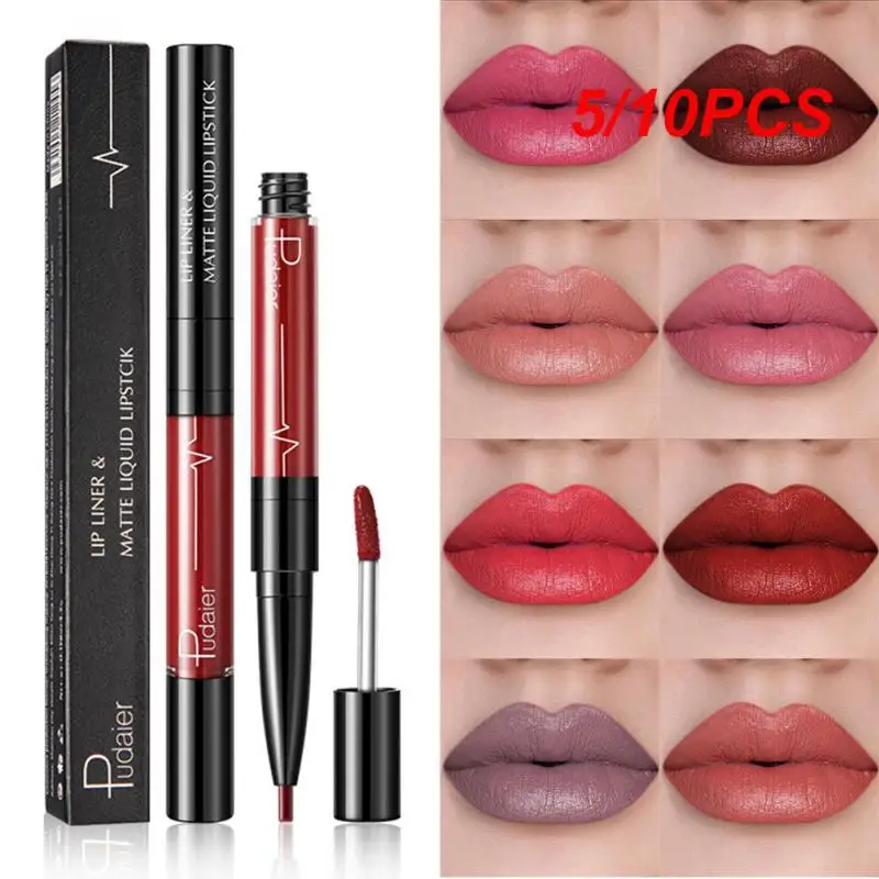 

5/10PCS Waterproof Matte Finish Versatile Shades Intense Pigment Shades Matte Lip Gloss Makeup Double-headed Lipstick