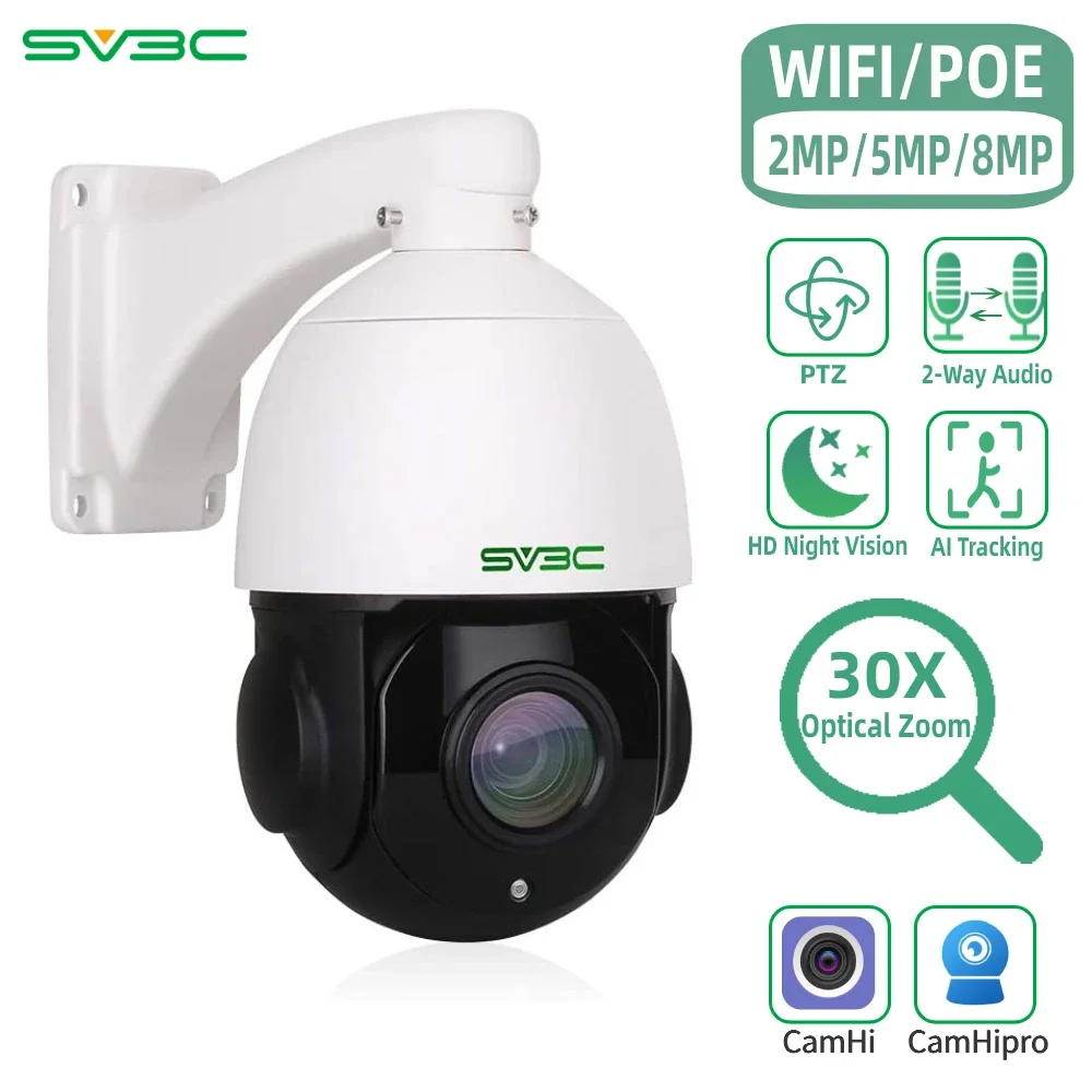 SV3C Outdoor 5MP PTZ POE Camera with 30X Optical Zoom Auto Focus Lens 360° Pan Tilt HD Night Vision Waterproof Home Security Cam
SV3C Outdoor 5MP PTZ POE Camera with 30X Optical Zoom Auto Focus Lens 360° Pan Tilt HD Night Vision Waterproof Home Security Cam