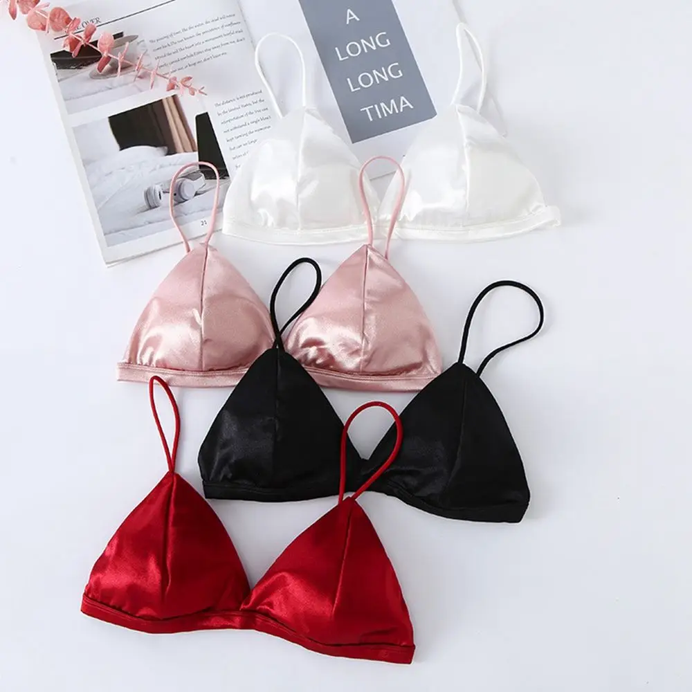 

Underwear NO Steel Ring Deep V-shape Triangle Cup Tube Top Wrapped Chest Beauty Back Satin Bra Push Up Bralette Women Bras