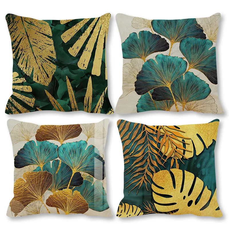 

Modern Gold Leaf Pillowcase Tropical Boho Pillow Covers Cushions Home Decor Luxury Designer Cover