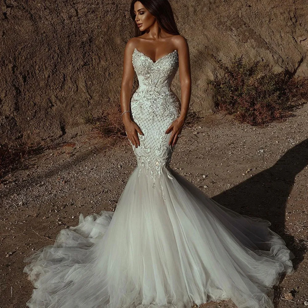 Luxury White/Ivory Mermaid Long Wedding Dress Boho Lace Beaded Women Marriage Bridal Gowns Plus Size Vestido De Casamento
Luxury White/Ivory Mermaid Long Wedding Dress Boho Lace Beaded Women Marriage Bridal Gowns Plus Size Vestido De Casamento
