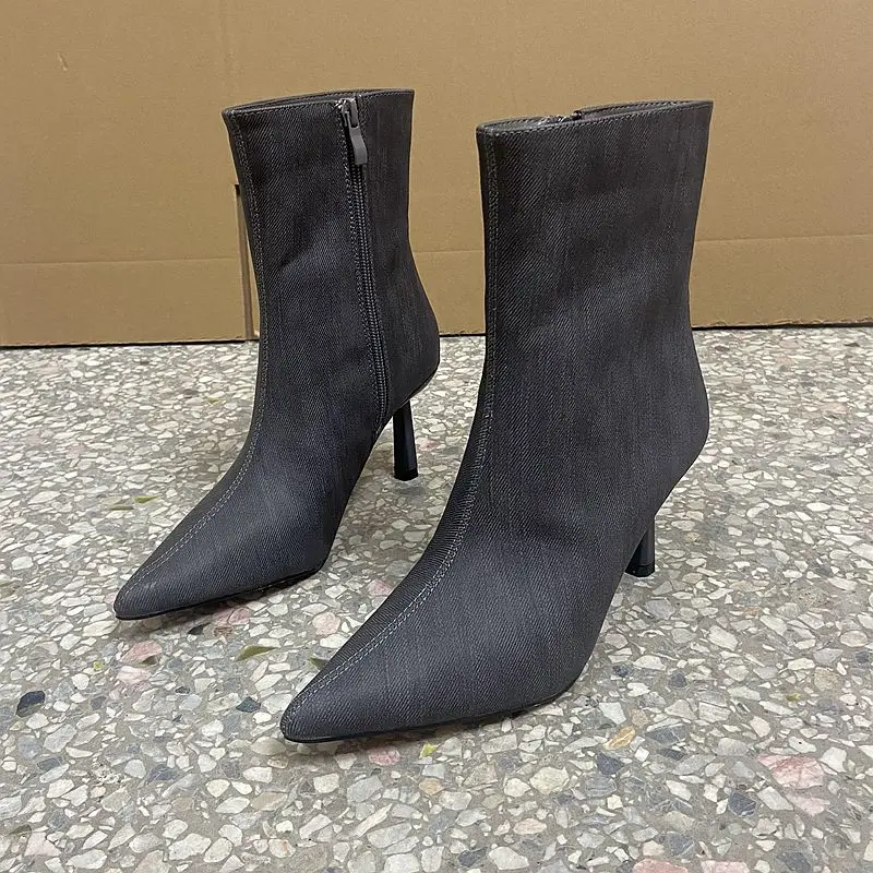 

Женские резиновые ботинки, женские резиновые ботинки на молнии, однотонные тонкие ботильоны с острым носком, на высоком каблуке, в римском стиле, для верховой езды, 2023