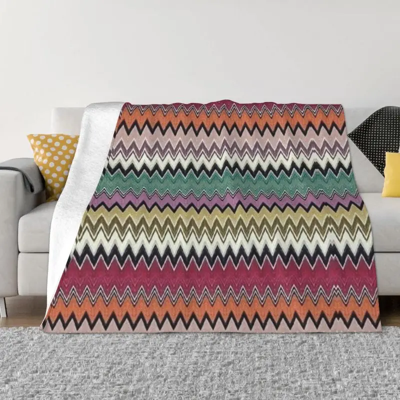 

Colorful Zig Zag Chevron Blanket Soft Fleece Spring Warm Flannel Bohemian Geometric Throw Blankets for Sofa Travel Bed Quilt