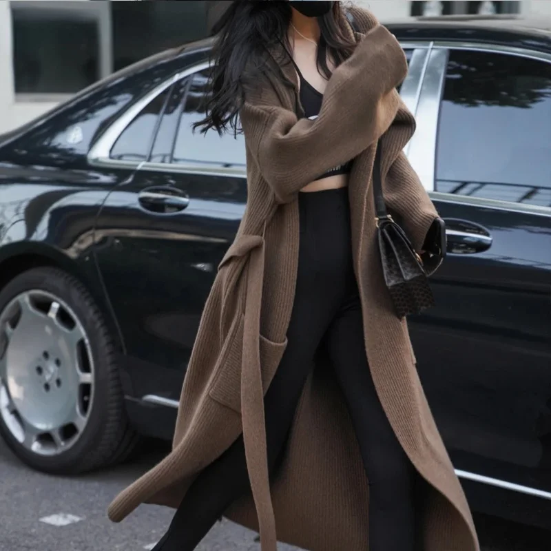 Thicken Woolen Cardigan Women Brown Loose Long-sleeve Chic Warm Knitted Dresses Female Lace Up Winter Knitwear 2021 Autumn
Thicken Woolen Cardigan Women Brown Loose Long-sleeve Chic Warm Knitted Dresses Female Lace Up Winter Knitwear 2021 Autumn