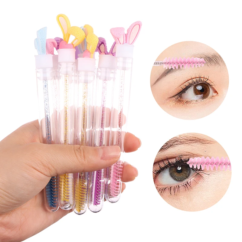 

10Pcs Rabbit Ear Crystal Rod Replaceable Individual Packing Reusable Eyelash Brush Tube Eyebrow Brush Replaceable Dustproof