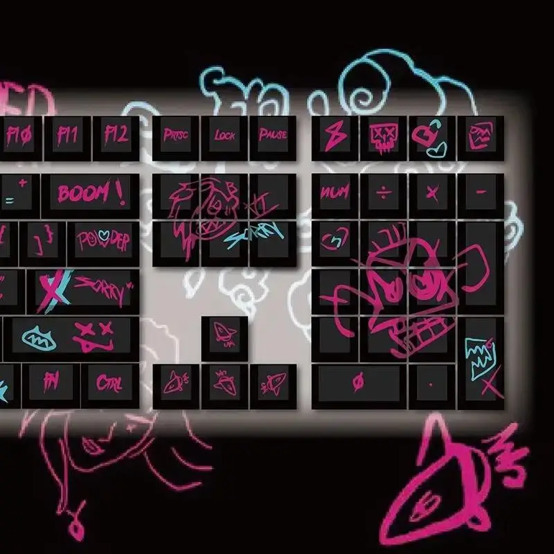 

Game Character Jinx Cherry Keycap 123Keys Graffiti Mechanical Keyboard PBT Five-Sided Thermal Sublimation Diy Anime Keycap