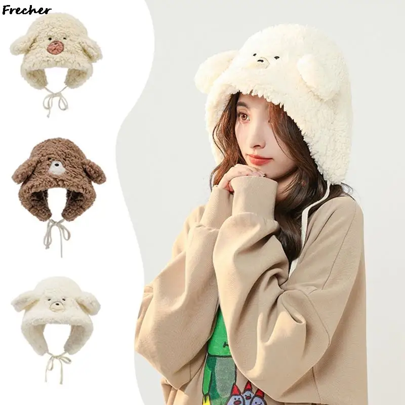 

Cute Bear Ears Winter Hat Unisex Cold Protection Bonnet Hats Baggy Slouchy Plush Beanies Caps Keep Warm Snow Skiing Headwrap
