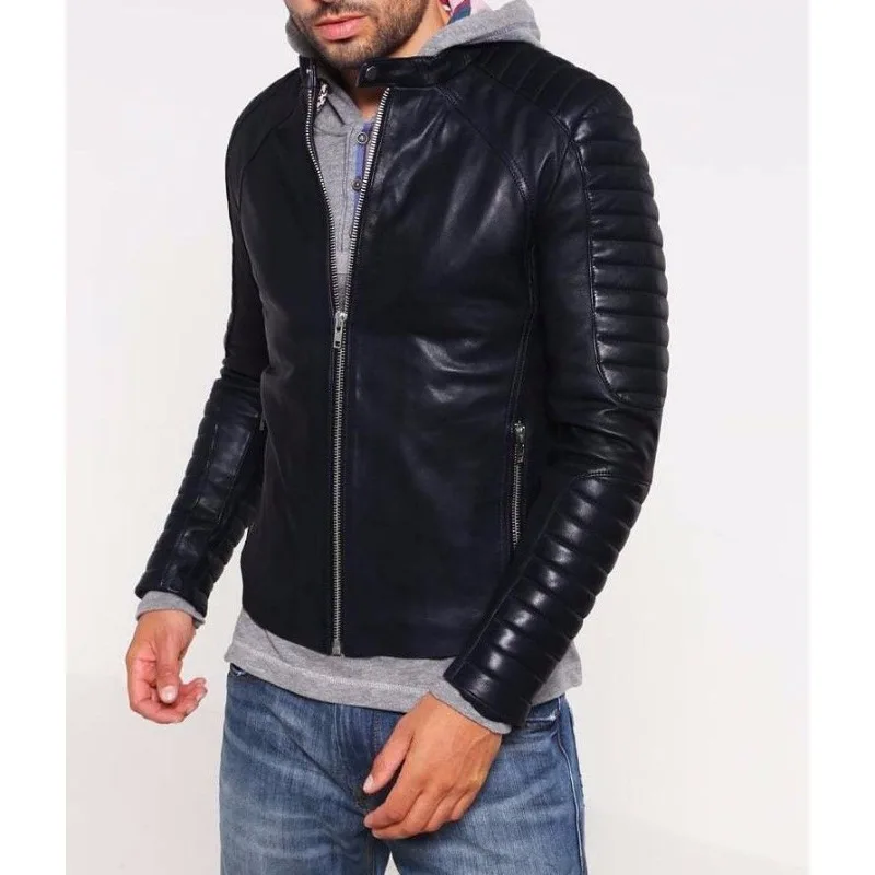 

Men's Genuine Lambskin Real Leather Quilted Jacket Slim Fit Biker Stylish Jacket