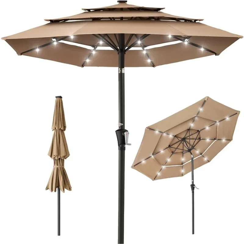 10ft 3-Tier Solar Patio Umbrella, Outdoor Market Sun Shade for Backyard, Deck, Poolside w/ 24 LED Lights
10ft 3-Tier Solar Patio Umbrella, Outdoor Market Sun Shade for Backyard, Deck, Poolside w/ 24 LED Lights