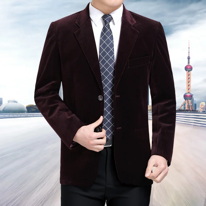 

New Middle-Aged Men's Business Casual High-End Corduroy Suit Jacket Spring And Autumn Solid Color Blazer Coat Mens Blazers